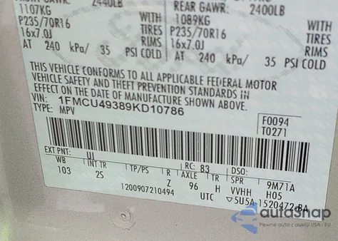 2009 Ford Escape Hybrid from USA, damaged, VIN 1FMCU49389KD10786